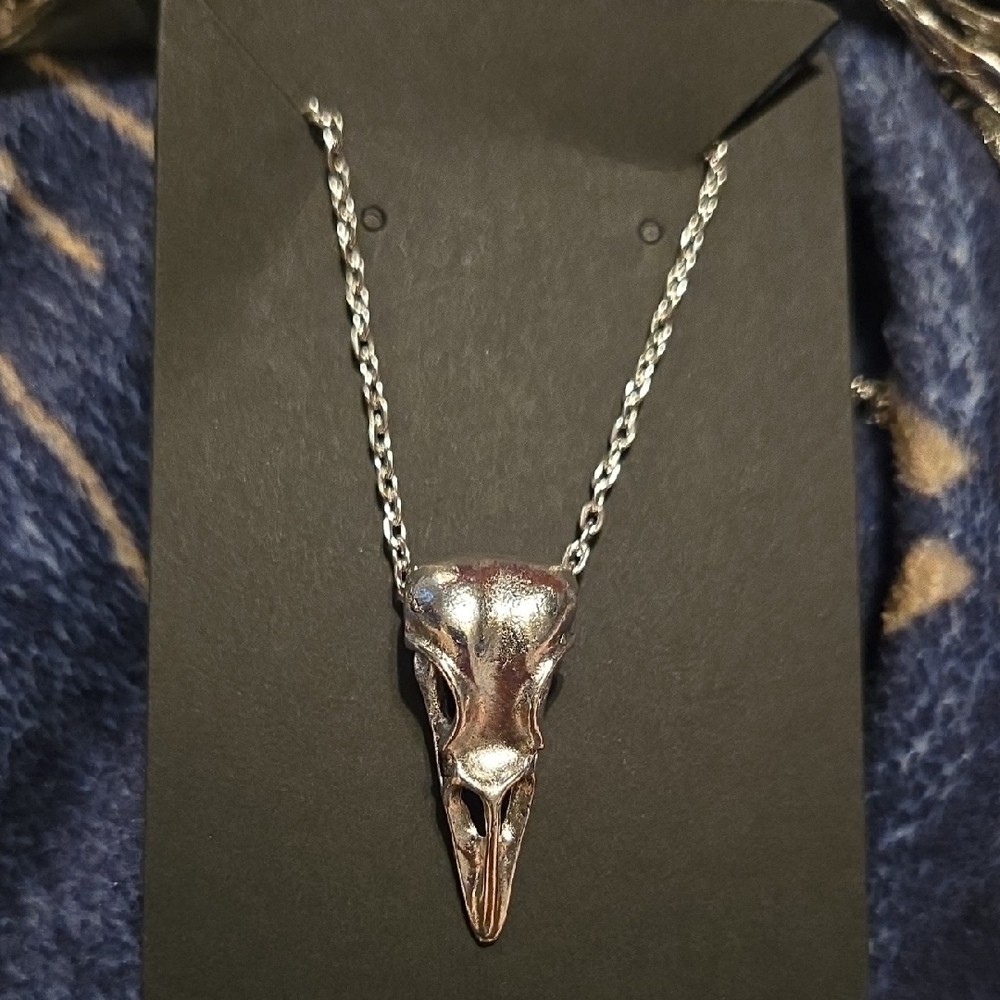 Silver Bird Skull Pendant Necklace
